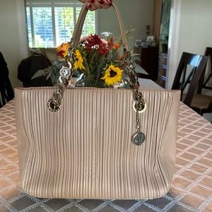 New Bulgari Beige Leather Monte Plisse Shopper Tote